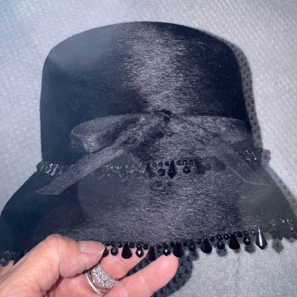 Elegant Cathay of California Black Women's Hat with Beaded Trim